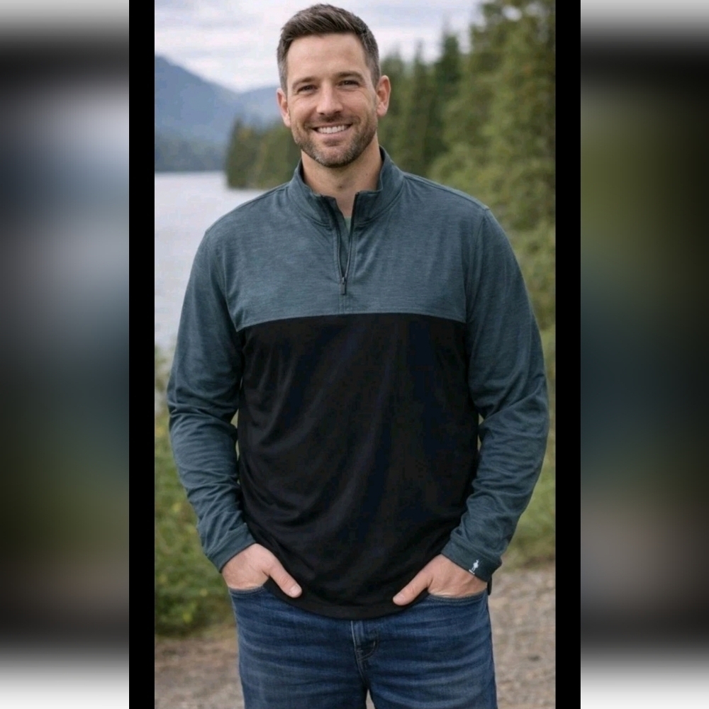 Smarwool Men's Merino Sport Colorblock Outdoor Hiking Long Sleeve 1/4 Zip XXL